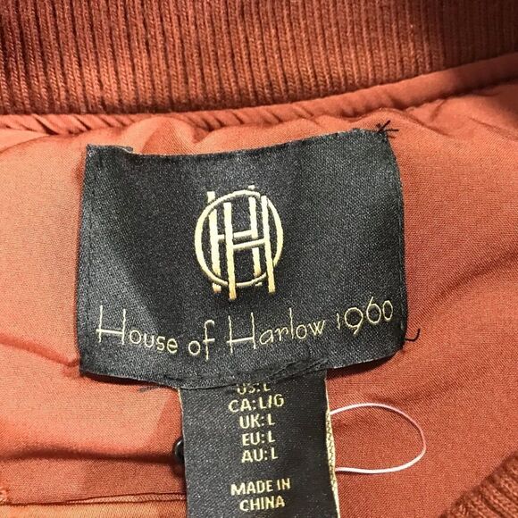 NWT House of Harlow 1960 satin ruched copper brown bomber jacket size L HOLIDAY - Picture 6 of 12